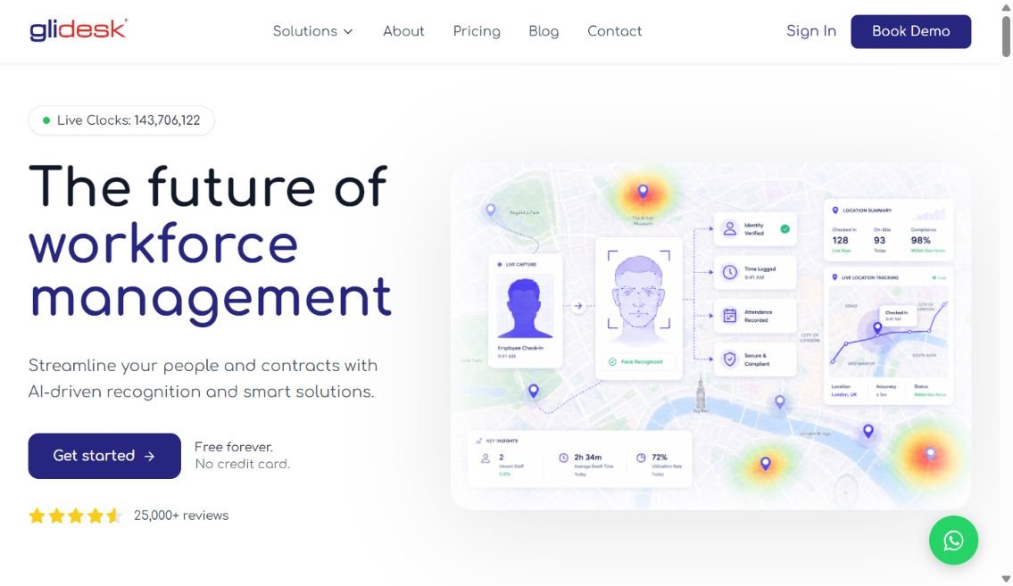 Glidesk workforce management website homepage screenshot