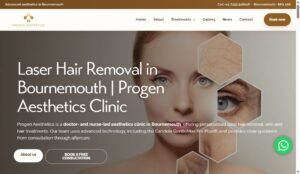 Progen Aesthetics clinic website homepage screenshot